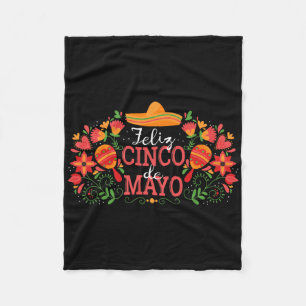 Feliz Cinco De Mayo With Guitar Cactus Sombrero Ma Fleece Blanket