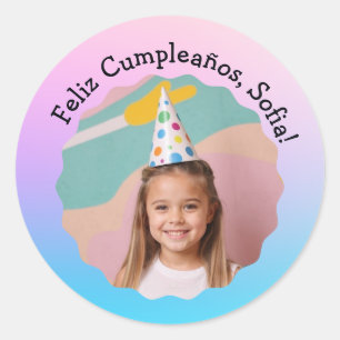 Feliz Cumpleaños Con Foto Colorido Personalizado Classic Round Sticker