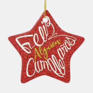 Feliz cumpleaños en forma de estrella ceramic tree decoration