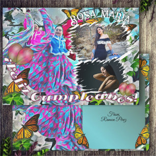 Feliz Cumpleanos Flowers & Butterflies PV01 Card