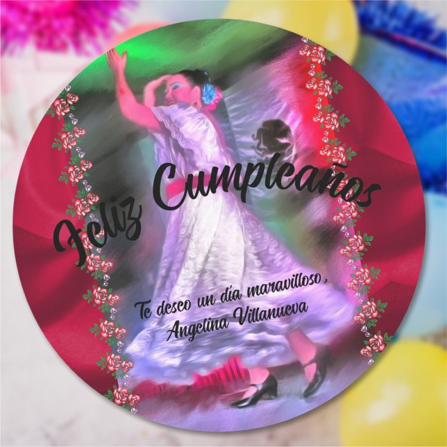 Feliz Cumpleaños Mexican Dancer 0175 Classic Round Sticker (Creator Uploaded)