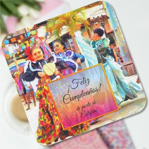 Feliz Cumpleaños Mexican Festival Dancers 2549 Square Sticker