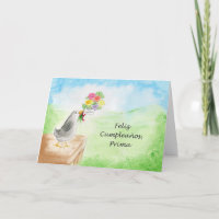 Feliz Cumpleanos Prima, Pajaro con Flores