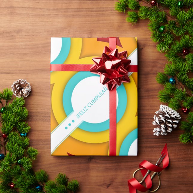 feliz cumpleanos retro wrapping paper (Holiday Gift)