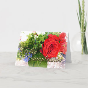 Feliz Cumpleanos Rose Bouquet Spanish Birthday Card