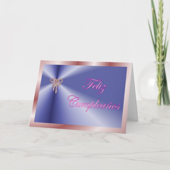 Feliz Cumpleaños Spanish Birthday with pearl bow Card (Front)