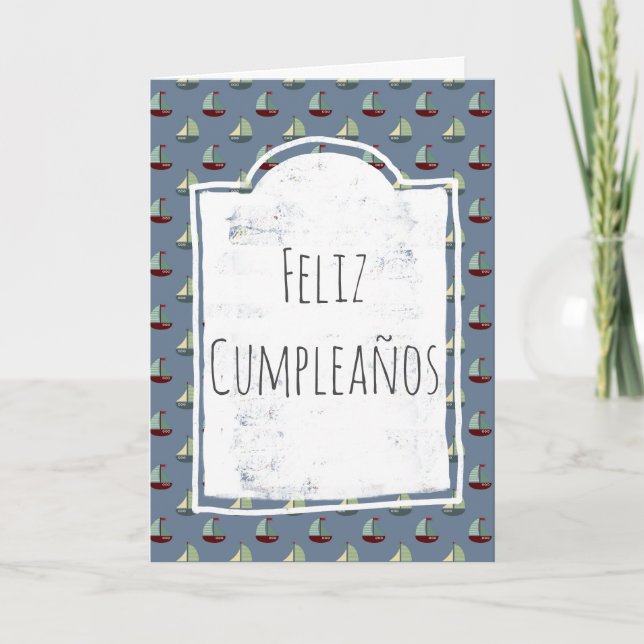 Feliz Cumpleaños Spanish Boats Ship Birthday Card (Front)
