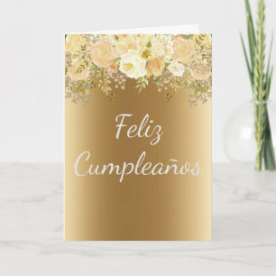 Feliz Cumpleaños Spanish Flower Gold Birthday Card