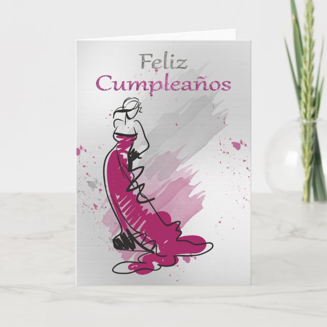 Feliz Cumpleanos, Spanish Greeting, Female Card (Front)