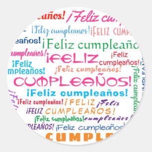 Feliz Cumpleaños Spanish Happy Birthday Word Cloud Classic Round Sticker