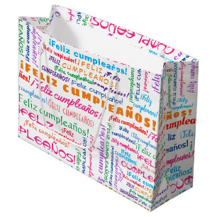 Feliz Cumpleaños Spanish Happy Birthday Word Cloud Large Gift Bag