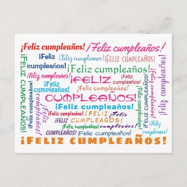 Feliz Cumpleaños Spanish Happy Birthday Word Cloud Postcard (Front)
