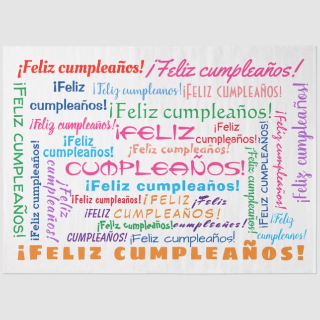 Feliz Cumpleaños Spanish Happy Birthday Word Cloud Tissue Paper (Front)