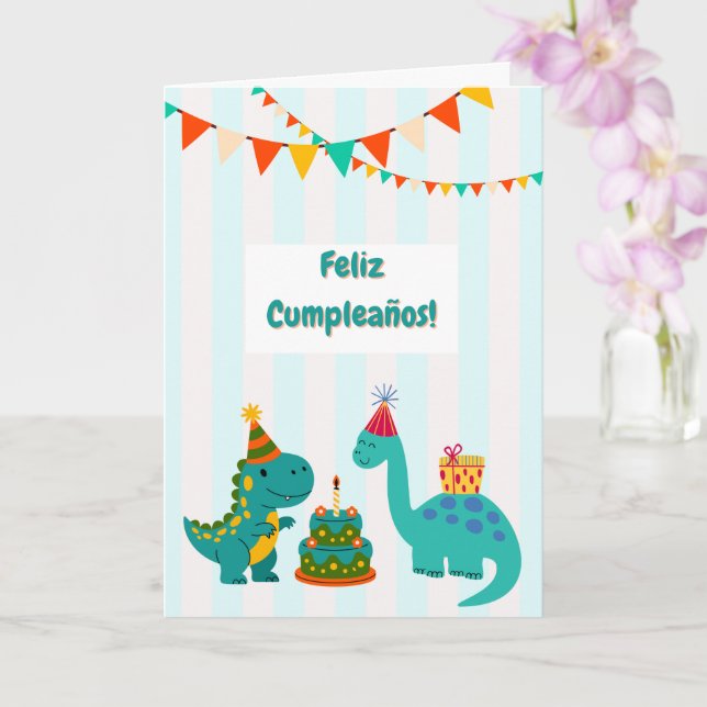  Feliz Cumpleaños Tarjeta Dinosaurio Spanish Card (Orchid)