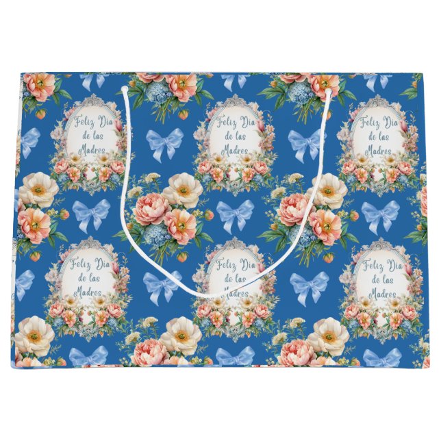 Feliz Dia De Las Madres Azul Ceruleo Large Gift Bag (Front)