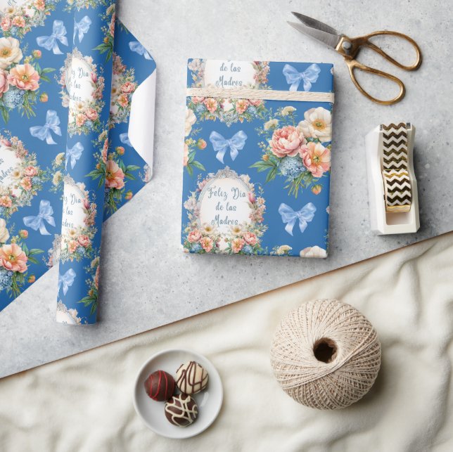 Feliz Dia De Las Madres Azul  Wrapping Paper (Crafts)