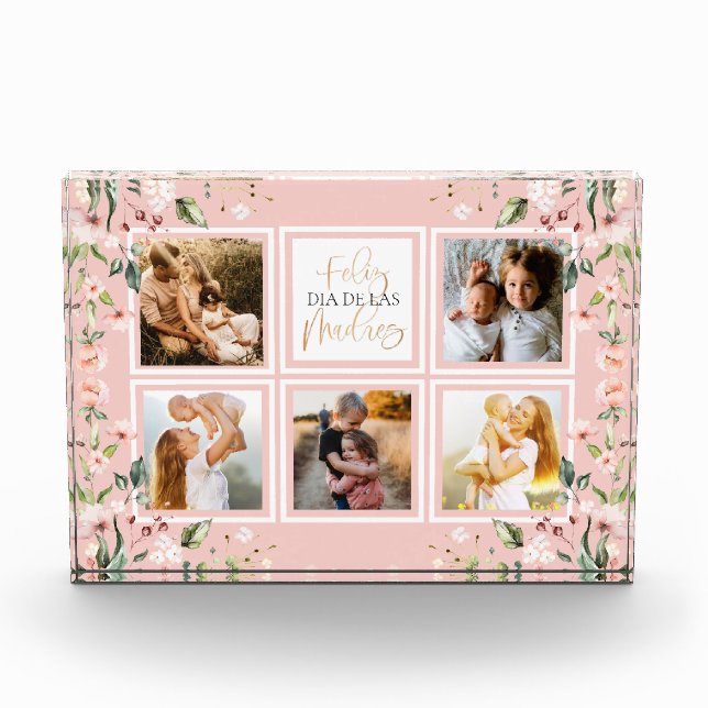 Feliz Dia De Las Madres Mother's Day Peach Floral Photo Block (Front)