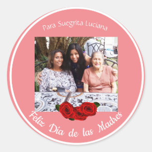 Feliz Día de Las Madres Roses Soft Coral Classic Round Sticker