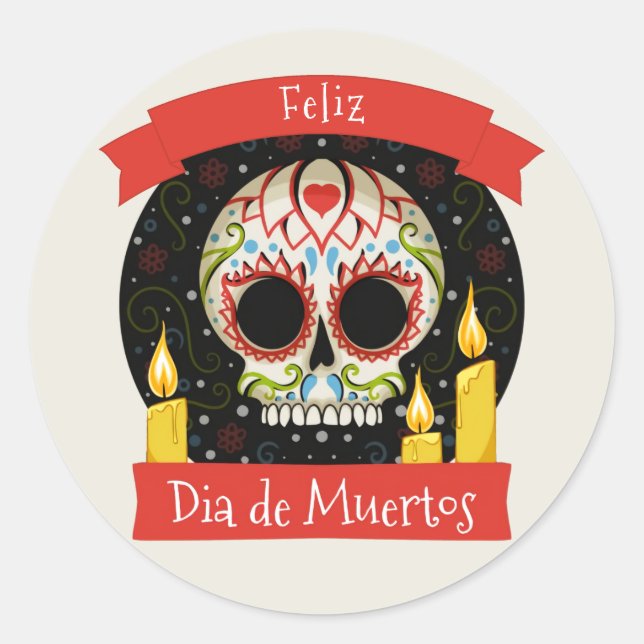 Feliz Dia de Muertos | Day of the Dead Classic Round Sticker (Front)