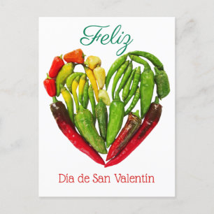 Feliz Dia De San Valentin Chilli Peppers Heart  Postcard
