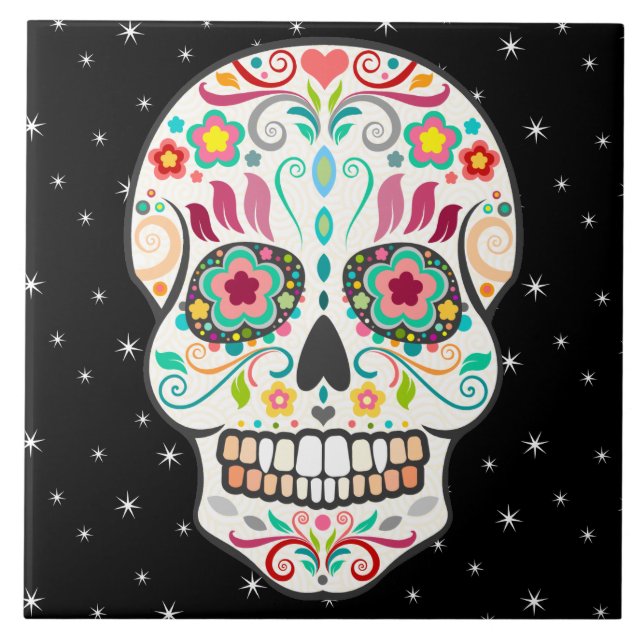 Feliz Muertos - Festive Sugar Skull Tile (Front)