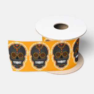 Feliz Muertos - Festive Sugar Skulls Satin Ribbon