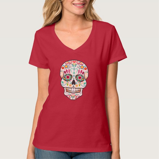 Feliz Muertos - Happy Sugar Skull Tee Shirt (Front)