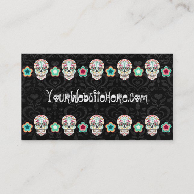 Feliz Muertos - Sugar Skulls on Damask Bizcards Business Card (Front)