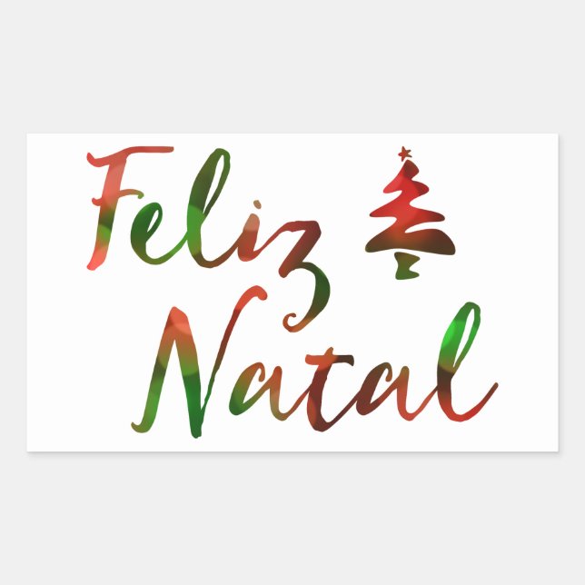 Feliz Natal bokeh tree lights Rectangular Sticker (Front)
