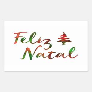 Feliz Natal bokeh tree lights Rectangular Sticker