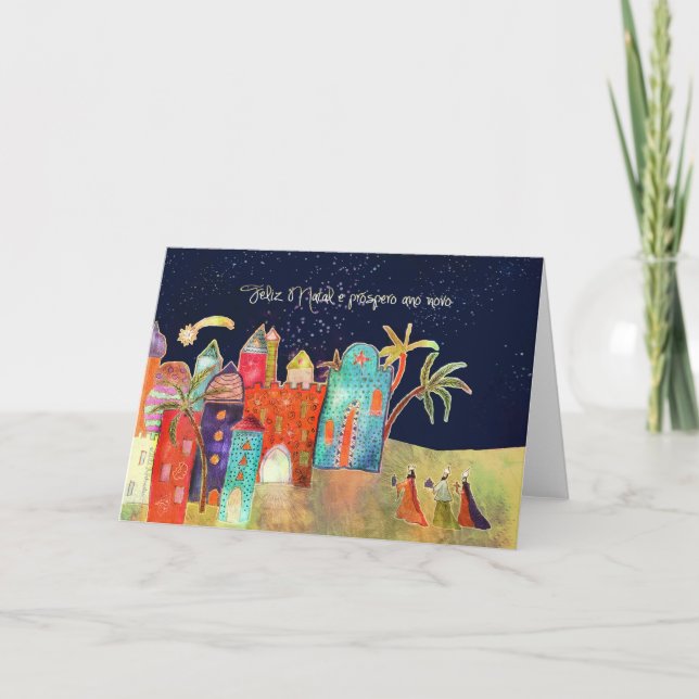 Feliz Natal, Merry Christmas in Portuguese Holiday Card (Front)