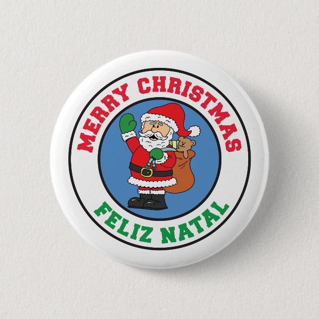 Feliz Natal Merry Christmas Santa 6 Cm Round Badge (Front)