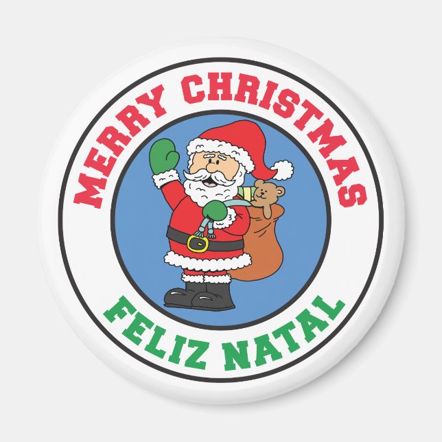 Feliz Natal Merry Christmas Santa Magnet (Front)