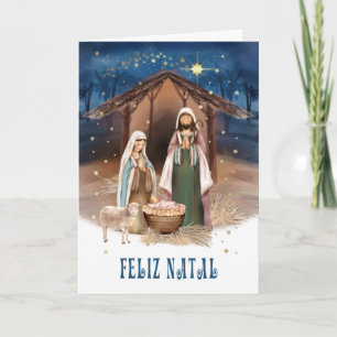 Feliz Natal. Nativity Scene Card in Portuguese