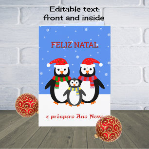 Feliz natal penguins portuguese christmas holiday card