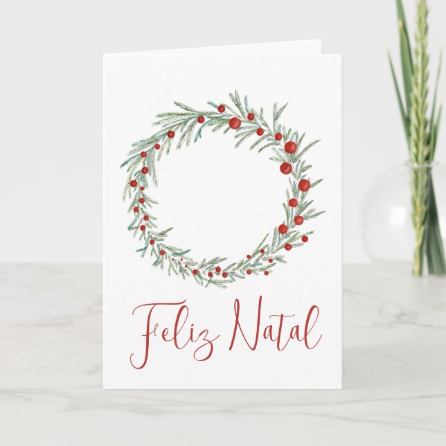 Feliz Natal, Portugese Christmas wreath Holiday Ca (Front)