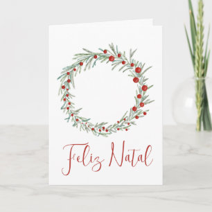 Feliz Natal, Portugese Christmas wreath Holiday Ca Card