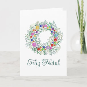 Feliz Natal, Portugese Christmas wreath Holiday Card