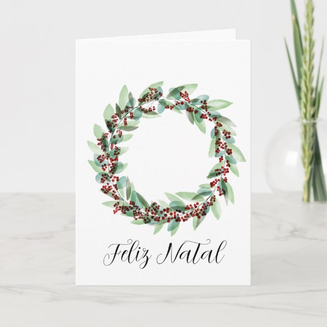 Feliz Natal, Portugese Christmas wreath Holiday Card (Front)