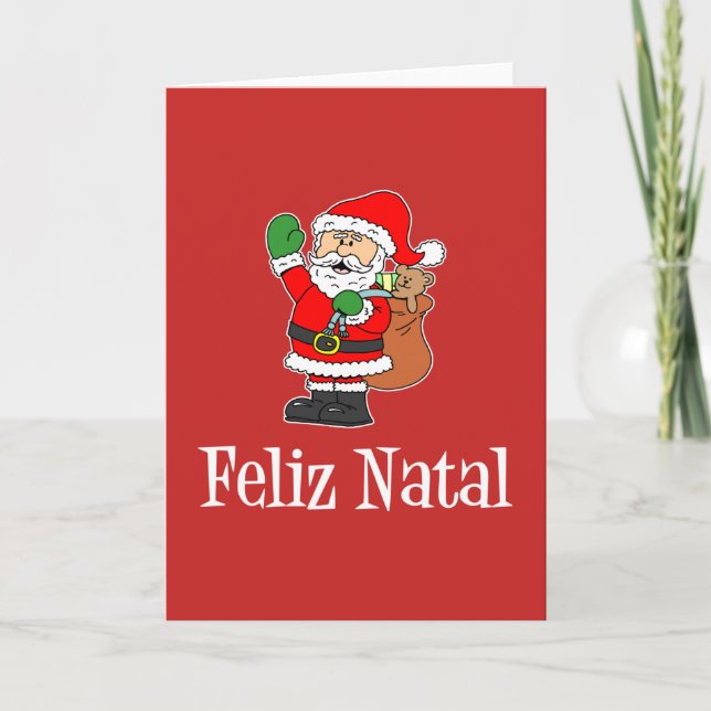 Feliz Natal Portuguese Christmas Santa Holiday Card (Front)