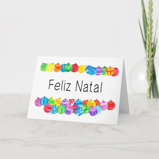 Feliz Natal Portuguese Christmas , watercolor Holiday Card (Front)