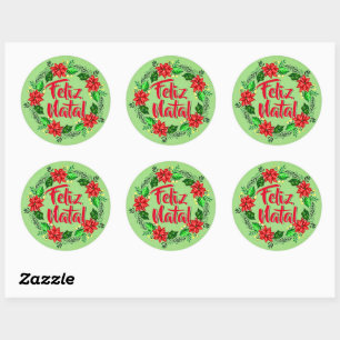 Feliz Natal Portuguese Merry Christmas Classic Round Sticker