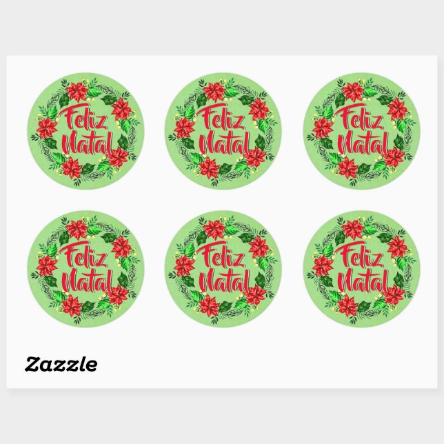 Feliz Natal Portuguese Merry Christmas Classic Round Sticker (Sheet)