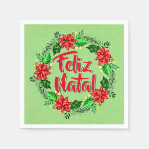 Feliz Natal Portuguese Merry Christmas Cocktail Napkin