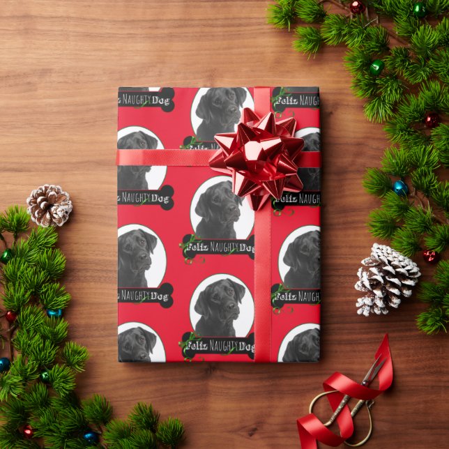 Feliz Naughty Black Lab Wrapping Paper (Holiday Gift)