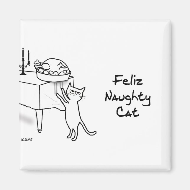 Feliz Naughty Cat - Funny Cat Christmas Magnet (Front)