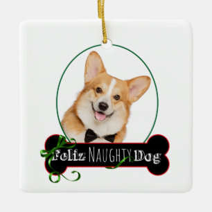 Feliz Naughty Corgi Ceramic Ornament