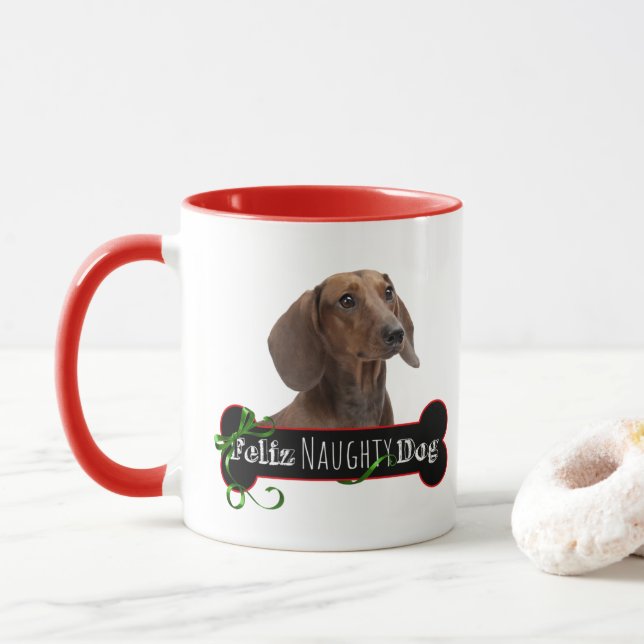 Feliz Naughty Dachshund Mug (With Donut)