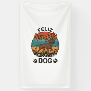 Feliz Naughty Dog Brown Retro Sun Paw Prints Banner