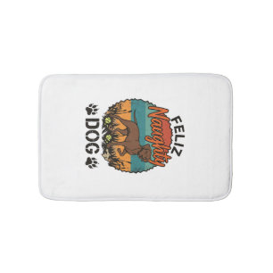 Feliz Naughty Dog Brown Retro Sun Paw Prints Bath Mat